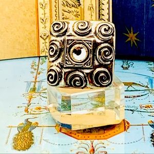 AVGAD Ring Hammered Pewter Square with Crystal Adjustable Sz Women's Made Israel
